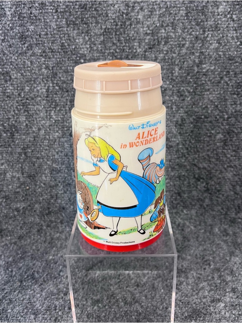 Aladdin Alice in Wonderland Lunch Box Thermos Thermo Cup Disney Flip Top Lid Vtg